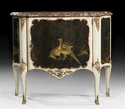 Appraisal: LACQUER CABINET Louis XV Paris circa Wooden chest painted on