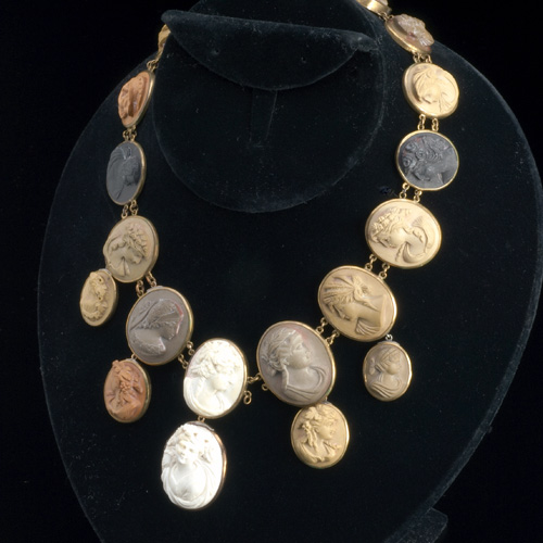 Appraisal: Lava and Meerchaum cameo necklace with fifteen graduated and bezel-set