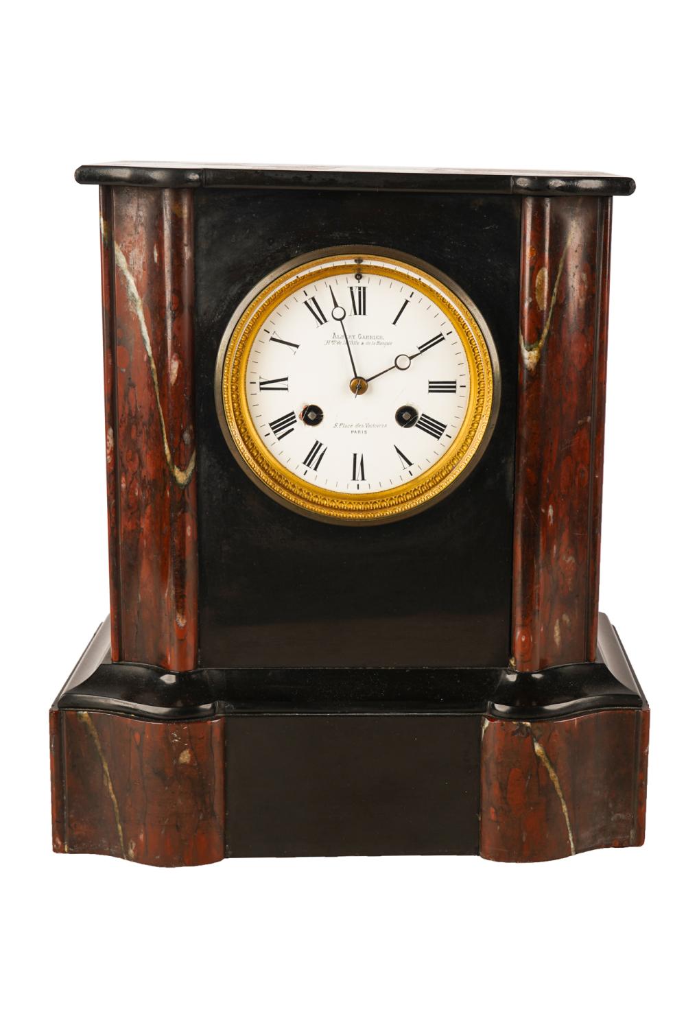 Appraisal: FRENCH BLACK ROUGE MARBLE TABLE CLOCKdial signed Albert Garnier Hger