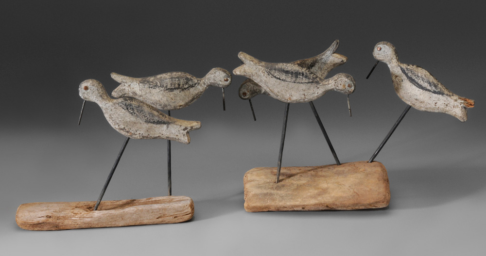 Appraisal: Five Shorebirds early th century carved in profile tack ey