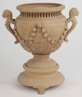 Appraisal: Terra Cotta Footed Jardiniere on Stand Italian th century applied