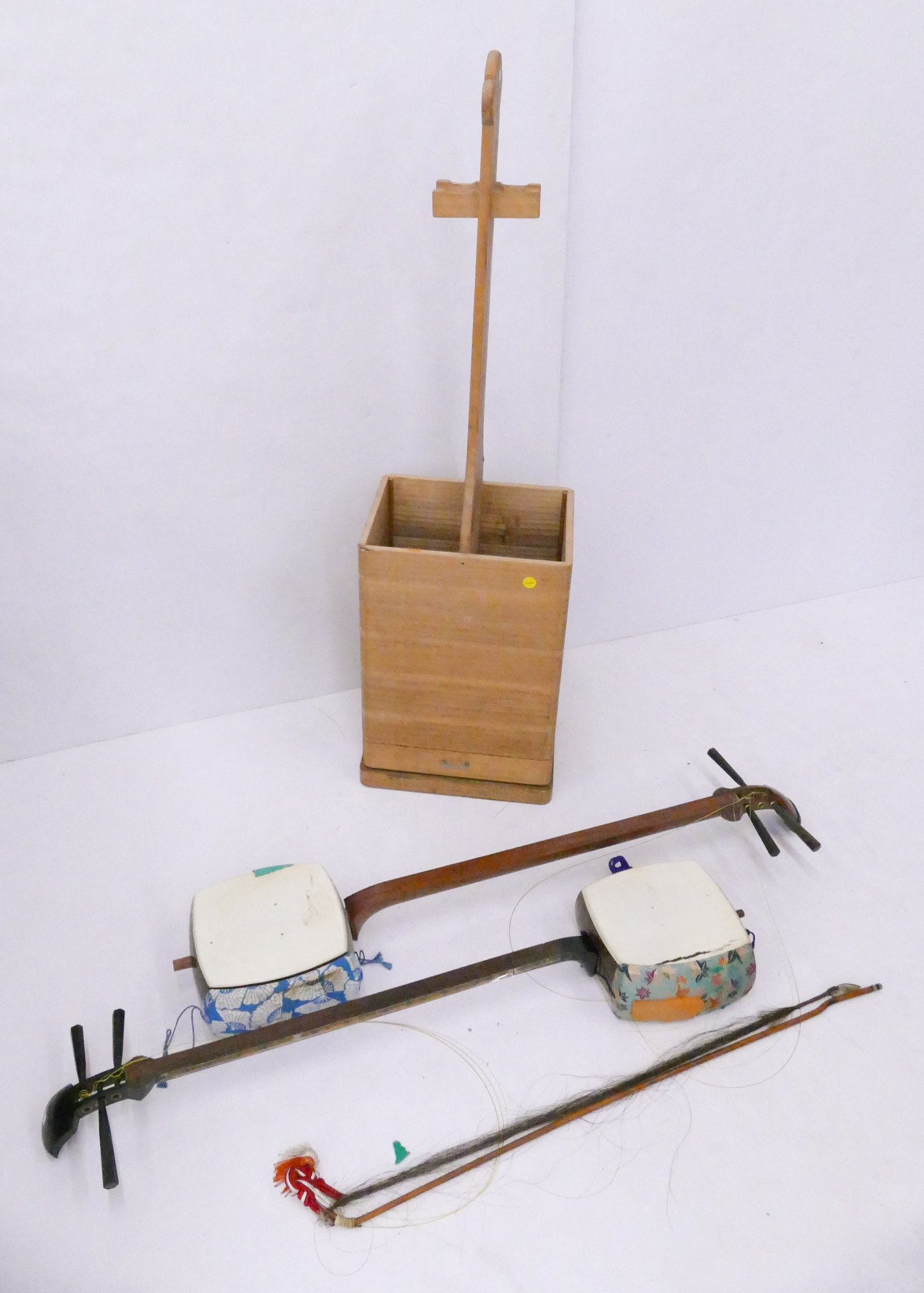 Appraisal: Pair of Old Japanese Shamisen Stringed Instruments with Storage Box-