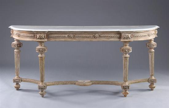 Appraisal: LOUIS XVI STYLE CONSOLE TABLE th century marble and gilt-wood