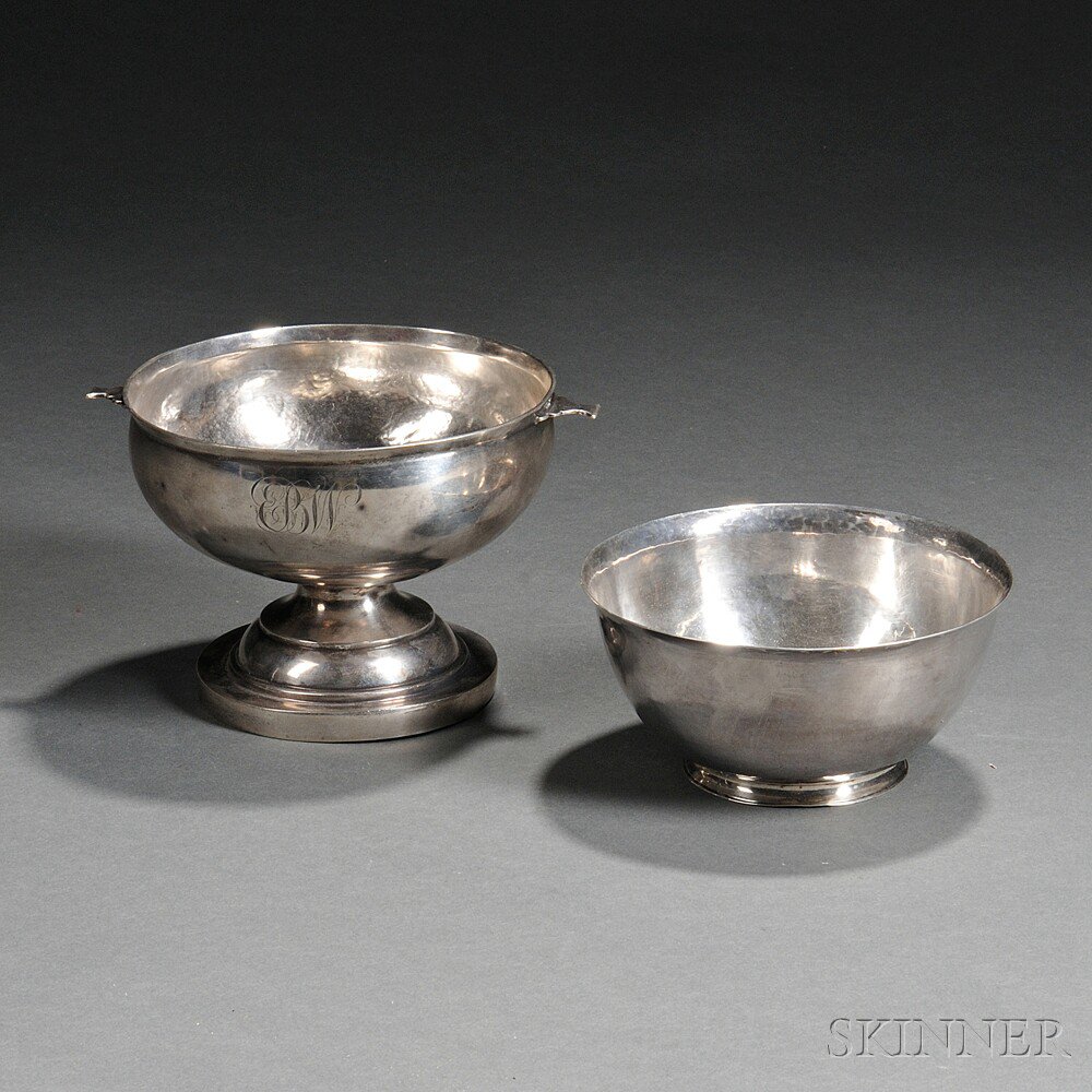 Appraisal: Two American Hand-hammered Silver Bowls a monogrammed waste bowl bearing