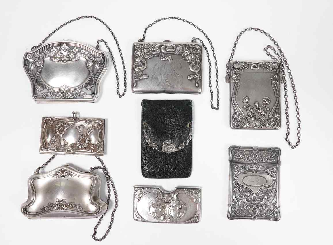 Appraisal: PIECE ART NOUVEAU STERLING CARD CASES To include Foster Bailey