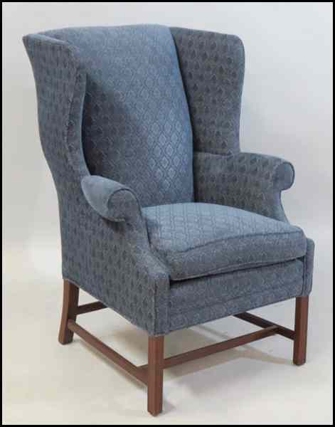 Appraisal: PAIR OF CABOT WRENN UPHOLSTERED WINGBACK CHAIRS Back height ''