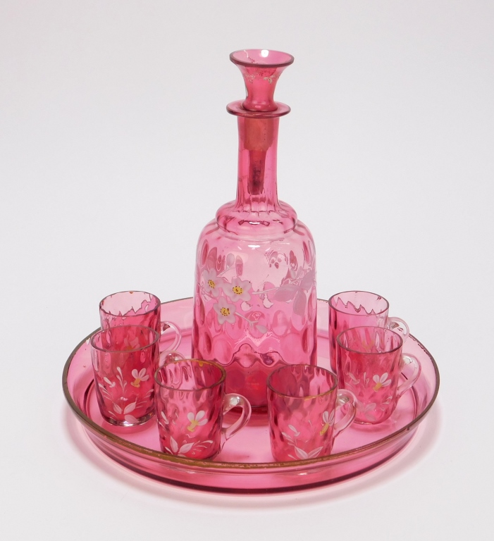 Appraisal: PC VICTORIAN RUBY GLASS CORDIAL SET United States th CenturyIncludes