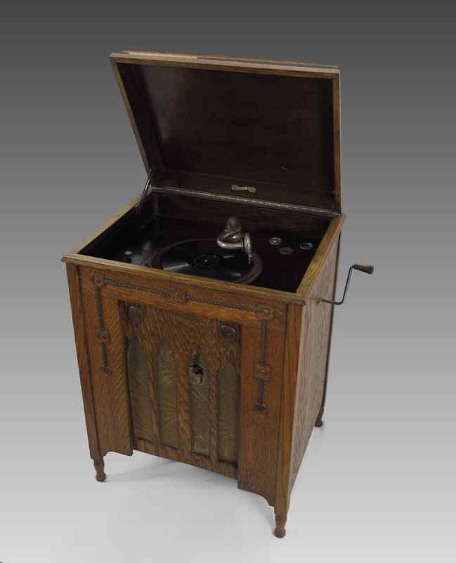 Appraisal: ENGLISH WIGFALLS ROYAL FLOOR MODEL PHONOGRAPH Mixed wood with tiger