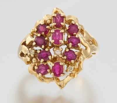 Appraisal: A Ladies' Ruby and Diamond Cluster Ring k yellow gold