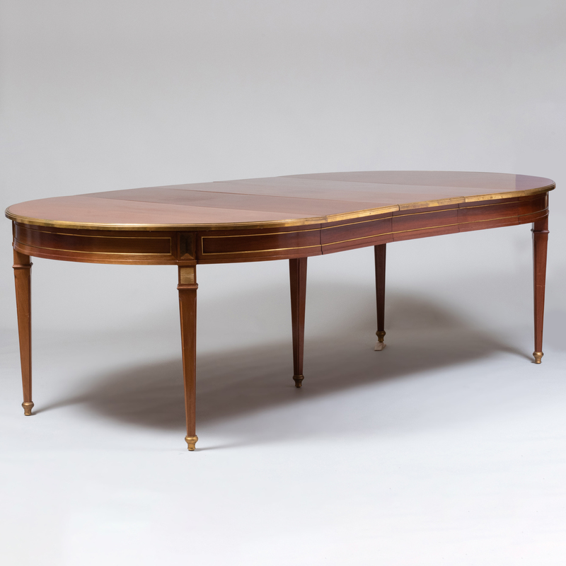 Appraisal: Louis XVI Style Brass-Mounted Mahogany Extension Dining Table Of recent