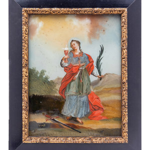 Appraisal: A Continental Reverse Painting on Glass Depicting Saint Catherine th