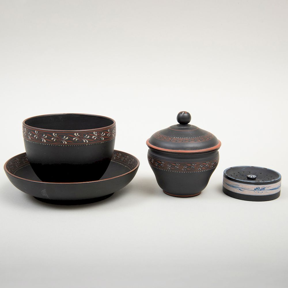 Appraisal: Group of Wedgwood Black Basalt Encaustic Wares Impressed lowercase mark