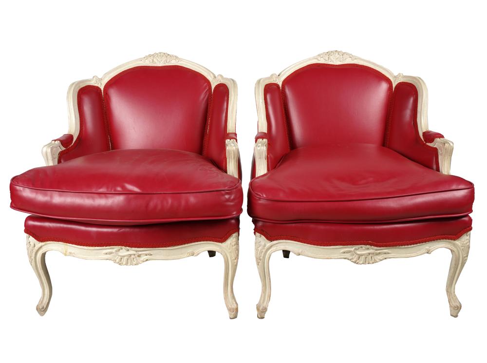 Appraisal: PAIR OF LOUIS XV-STYLE PAINTED WOOD BERGEREScontemporary covered with red