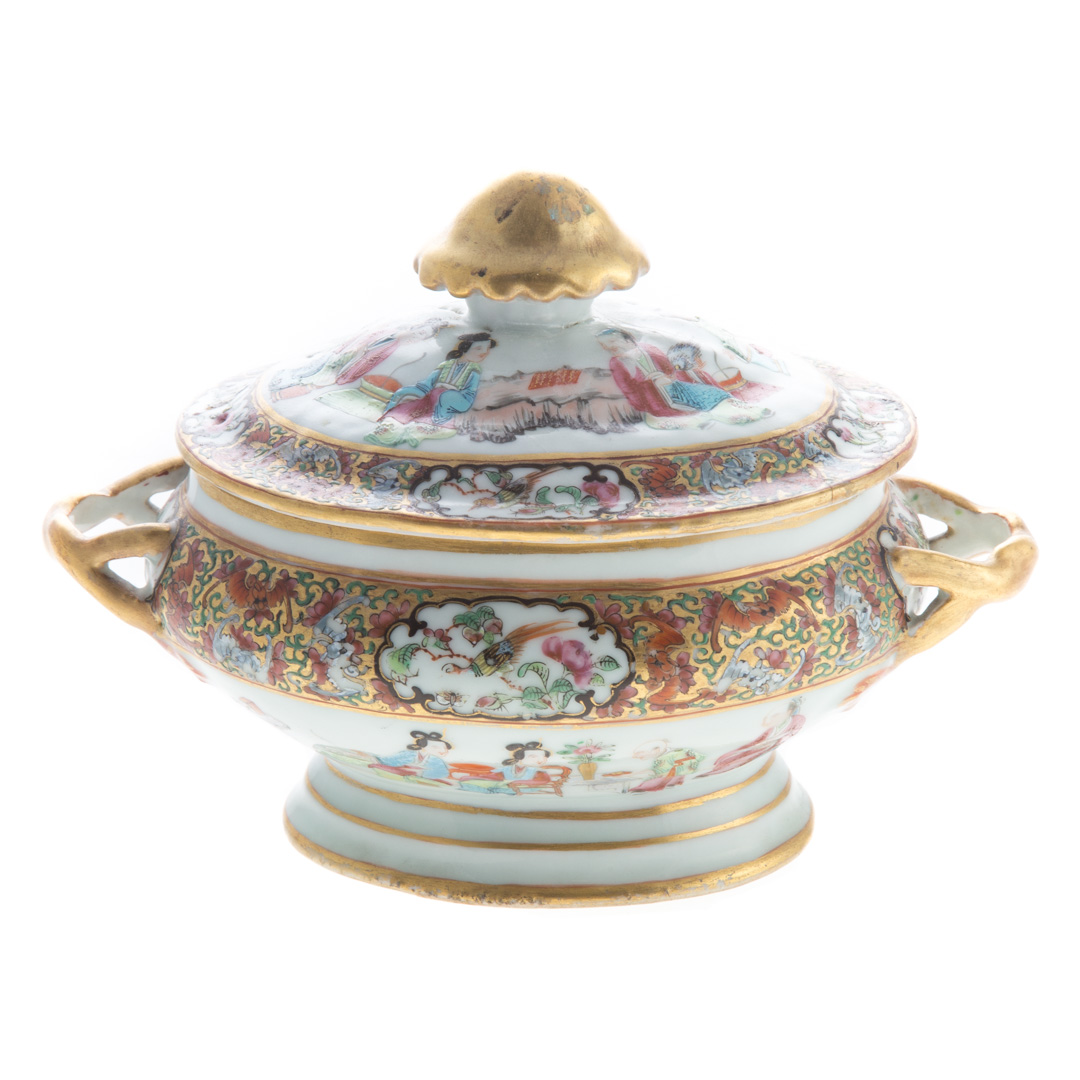 Appraisal: Chinese Export Rose Mandarin sauce tureen circa bulbous form floral