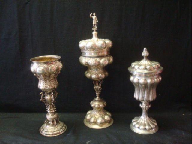 Appraisal: Ornate Possibly Continental Silver Urns Marked Might be Continental silver