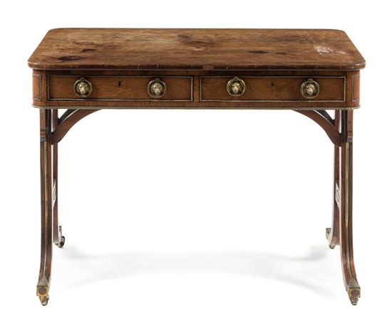 Appraisal: Sale Lot A Regency Brass Inlaid Rosewood Sofa Table circa