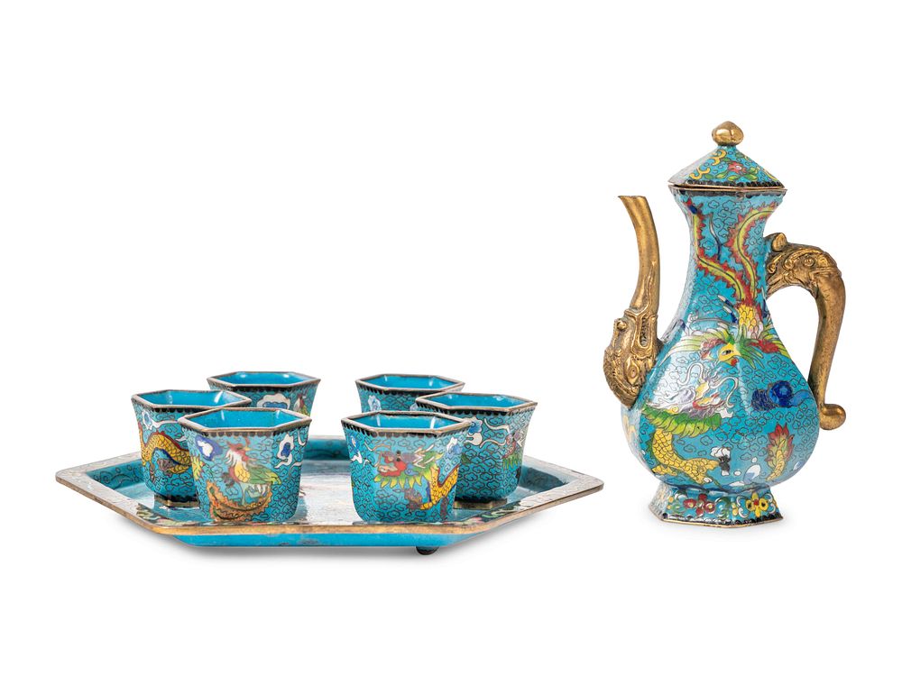 Appraisal: A Chinese Cloisonne Enamel Wine Set A Chinese Cloisonne Enamel