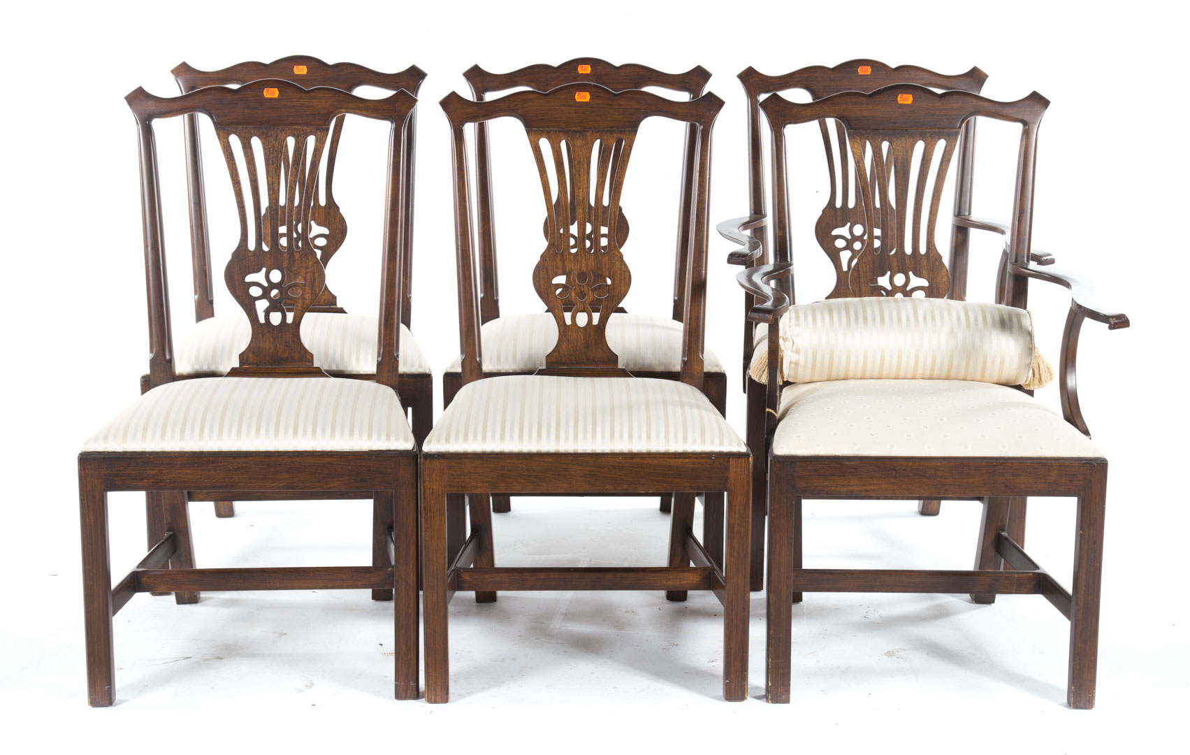 Appraisal: Six Chippendale style stained pine dining chairs th century pierced