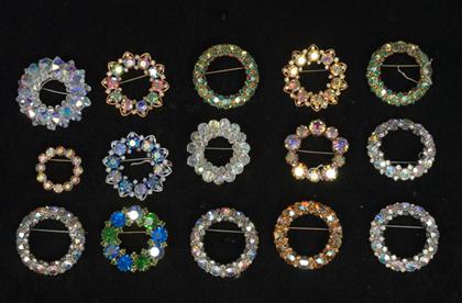 Appraisal: Group of large aurora borealis rhinestone circle pins s