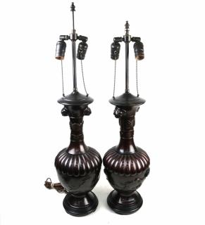 Appraisal: Pair of Chinese Metal Lamps Pair of Chinese metal lamps