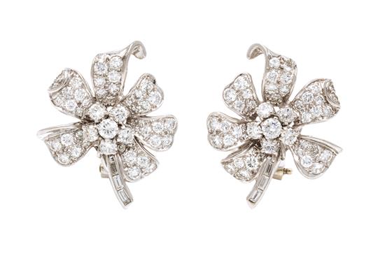 Appraisal: Sale Lot A Pair of Platinum and Diamond Earclips in