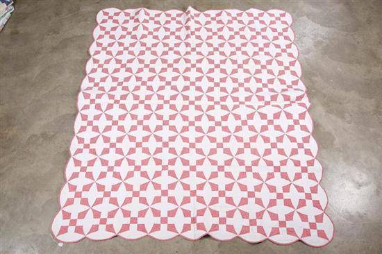 Appraisal: QUILT Red print on white ground Hand pieced and handquilted