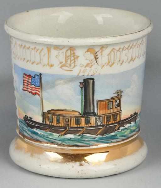 Appraisal: Early Tug Boat Shaving Mug Description Gilt name Samuel Norwood