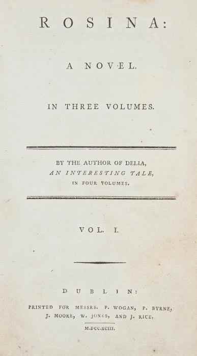 Appraisal: Pilkington Mrs Mary Rosina a Novel first Dublin edition vol