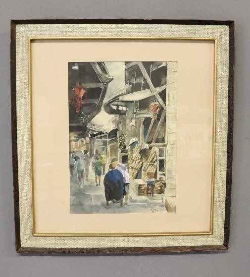 Appraisal: Framed and matted watercolor street scene signed and dated matches