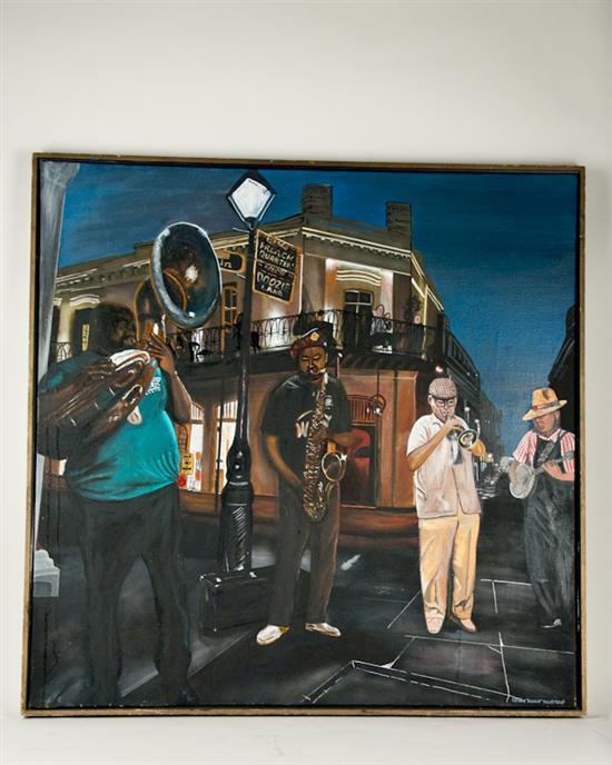 Appraisal: Edwin Doozie Thurmond Oil on Canvas French Quarter Jazz Quartet