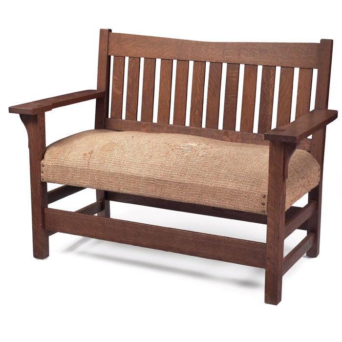 Appraisal: Gustav Stickley settee V back form with twelve vertical slats