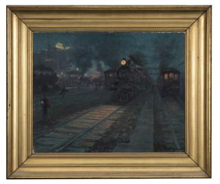 Appraisal: William Frederick Stecher Night scene at a train station signed