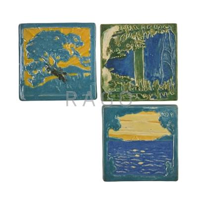 Appraisal: WALRICH Four glazed earthenware pieces three decorative tiles and one