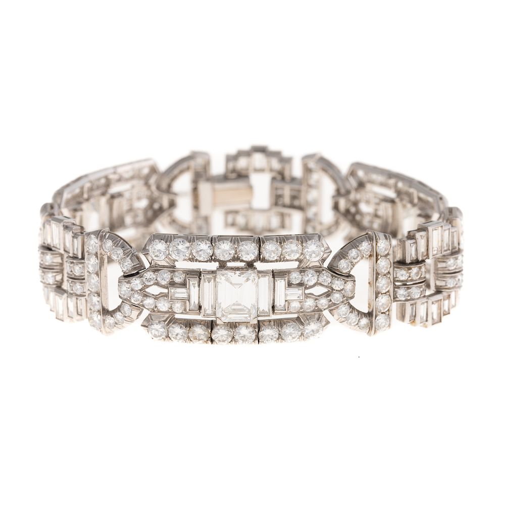 Appraisal: A Wide Art Deco ctw Diamond Bracelet in Platinum Platinum