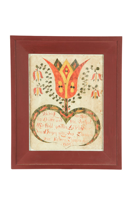 Appraisal: PENNSYLVANIA FRAKTUR Watercolor and ink on laid paper Dated for