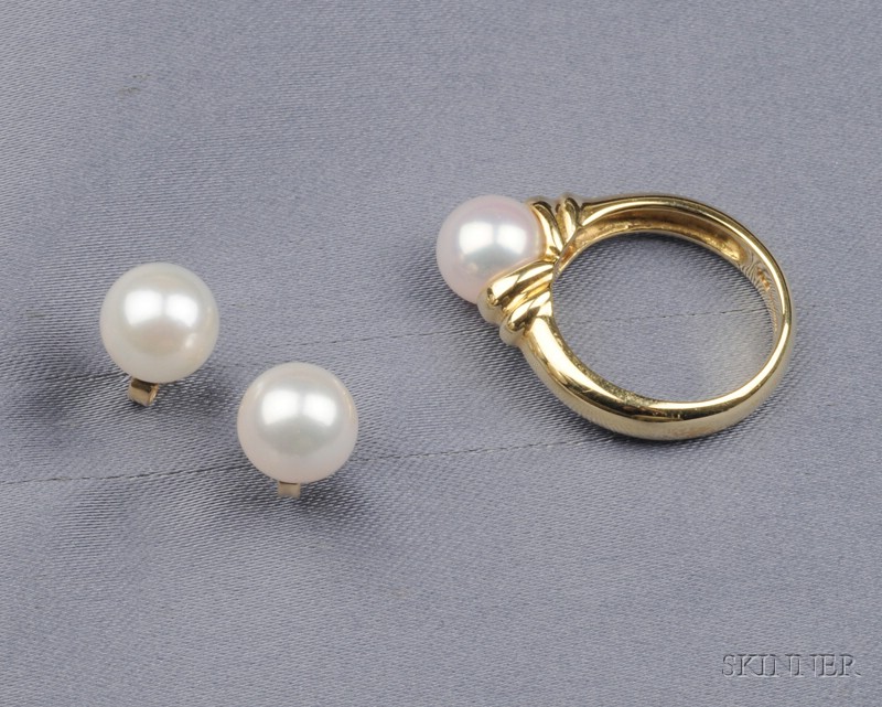 Appraisal: kt Gold and Cultured Pearl Suite Mikimoto a pair of