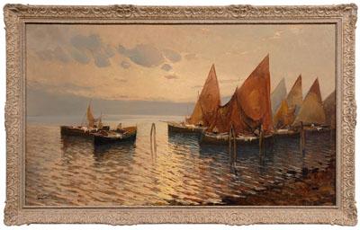 Appraisal: Italian painting signed Romani the beginning of the day fishing