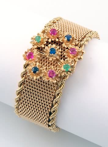 Appraisal: KY mm wide long mesh bracelet Accented by sapphire ruby