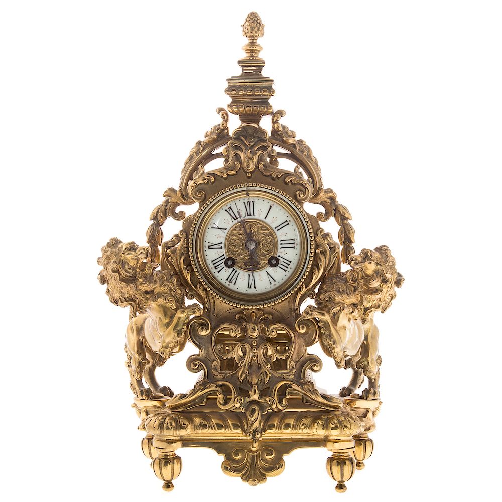 Appraisal: Tiffany Co Bronze Dore Mantel Clock Rococo style with case