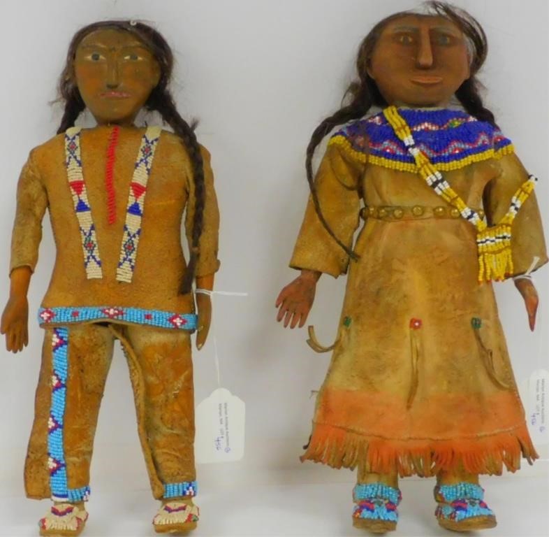 Appraisal: TWO MID- TH C PLAINS NORTHERN CHEYENNE DOLLS carved wooden