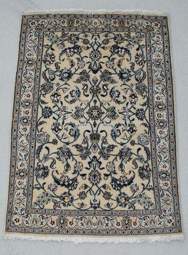 Appraisal: HAND TIED PERSIAN NIAN SILK HIGHLIGHTED RUG Blue on cream