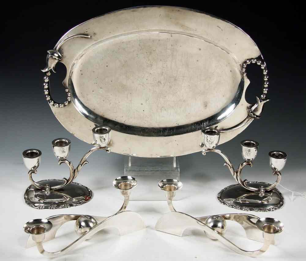 Appraisal: MEXICAN STERLING TRAY SETS CANDELABRUM - Including Oval Tray with