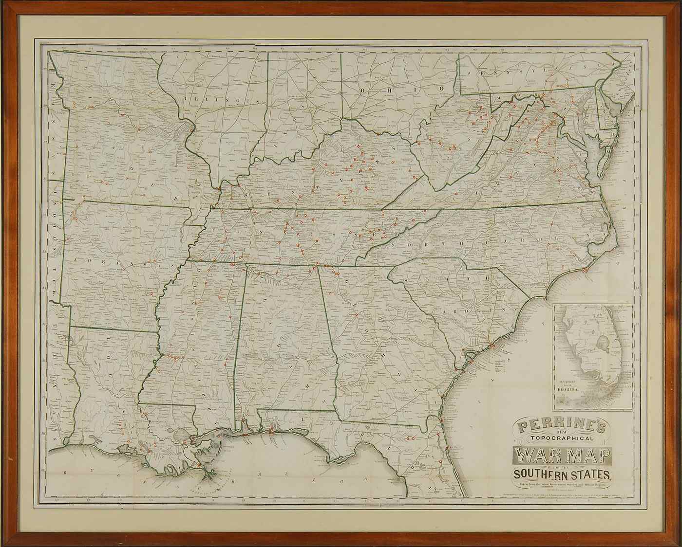 Appraisal: FRAMED MAP OF THE SOUTHERN STATES Perrine's New Topographical War