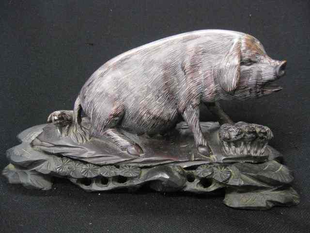 Appraisal: Chinese Carved Soapstone Figurine of a Pig with piglets ''