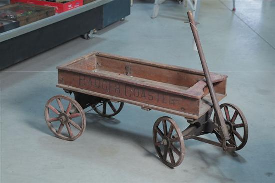 Appraisal: BADGER COASTER WAGON Painted wooden wagon with stencilled lettering ''Badger