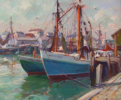 Appraisal: GRUPPE Emile American - Gloucester Dockside Scene OIL Canvas ''