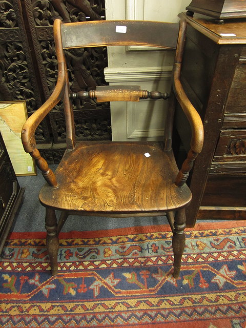 Appraisal: A TH CENTURY ASH AND ELM OXFORD PATTERN CARVER ARMCHAIR