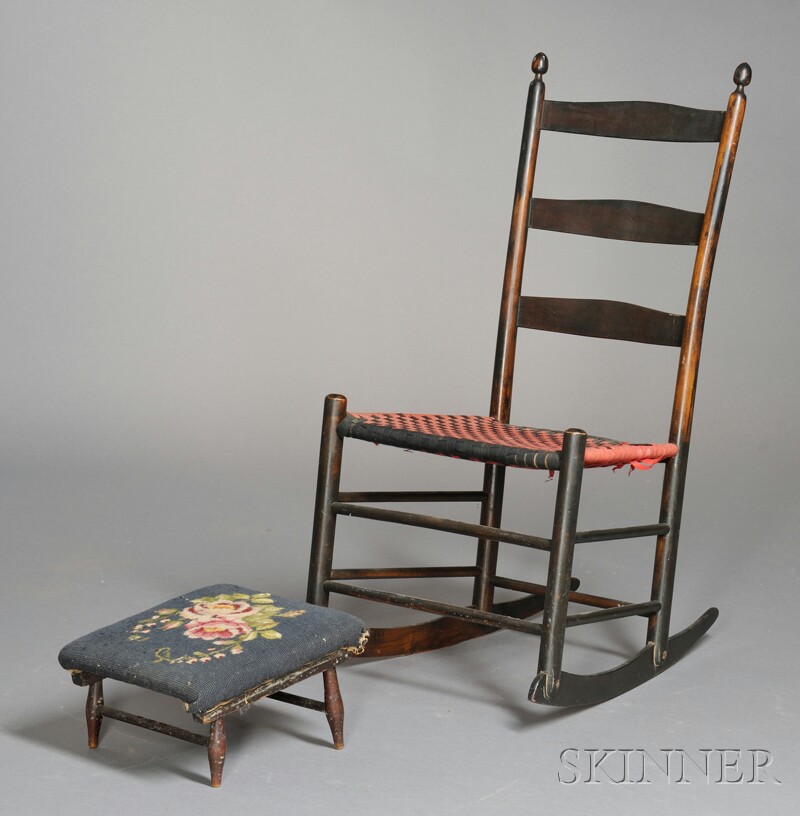 Appraisal: Shaker Production Rocking Chair and a Shaker Upholstered Footstool Mt