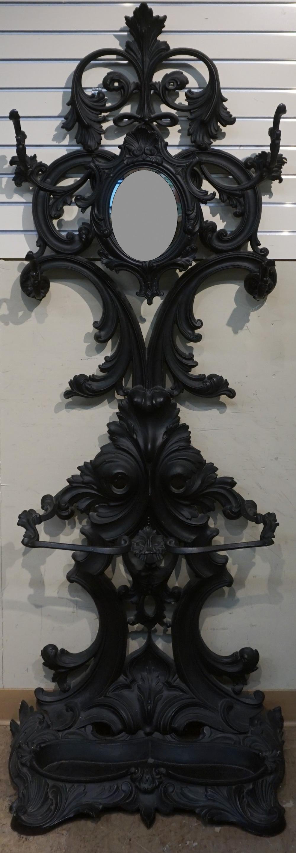 Appraisal: BLACK PAINTED CAST IRON MIRRORED HALL RACK H IN CM