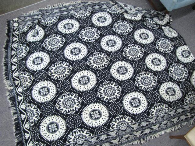 Appraisal: Vintage Blue and White Jacquard Coverlet some repairs and tearing